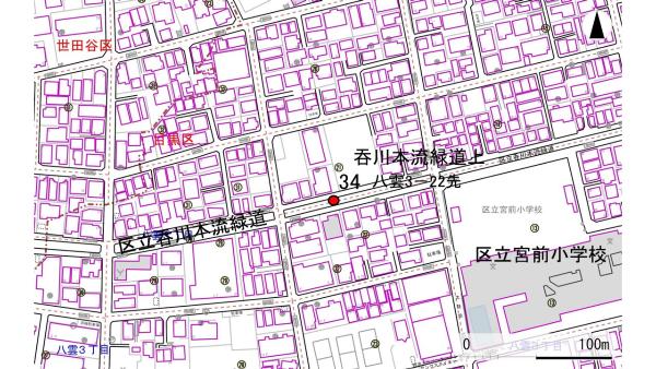 No34呑川本流緑道上の地図