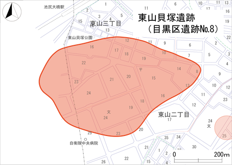 東山貝塚遺跡の位置図