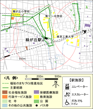 緑が丘駅周辺地区基本構想図の地図