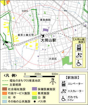 大岡山駅周辺地区基本構想図の地図