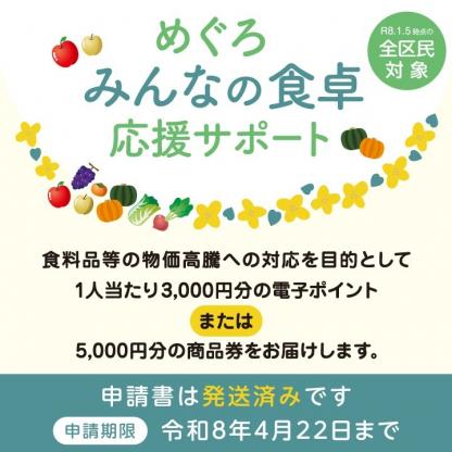 （物価高騰対策）めぐろみんなの食卓応援サポートから電子ポイント等を配布します