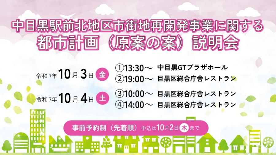 中目黒駅前北地区市街地再開発事業に関する都市計画（原案の案）の説明会のバナー