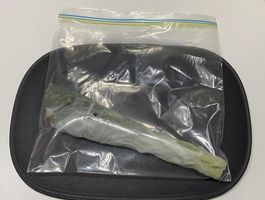 小松菜を湿らせたキッチンペーパーに包み、保存袋に入れた画像