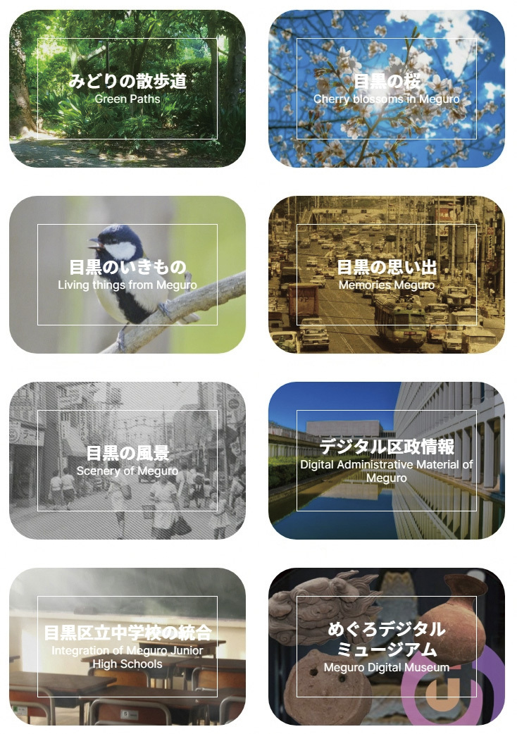 目黒デジタルアーカイブ100メニュー画面