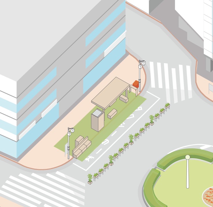 社会実験中の広場のイラスト