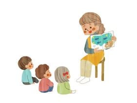 絵本の読み聞かせ・歌遊びと子育て交流のイラスト