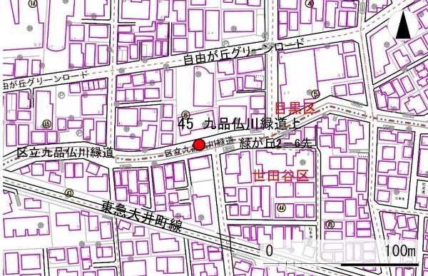No45九品仏川緑道上の地図