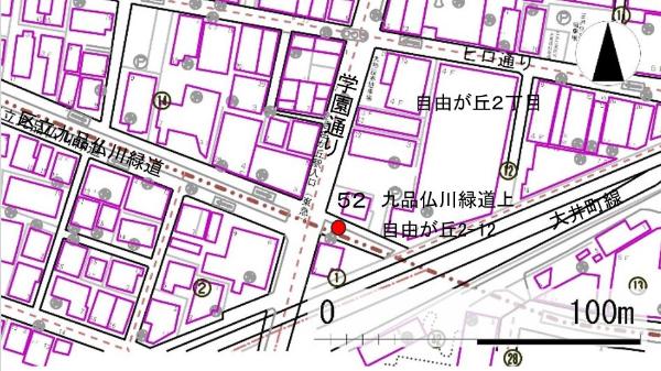 No52九品仏川緑道上の地図