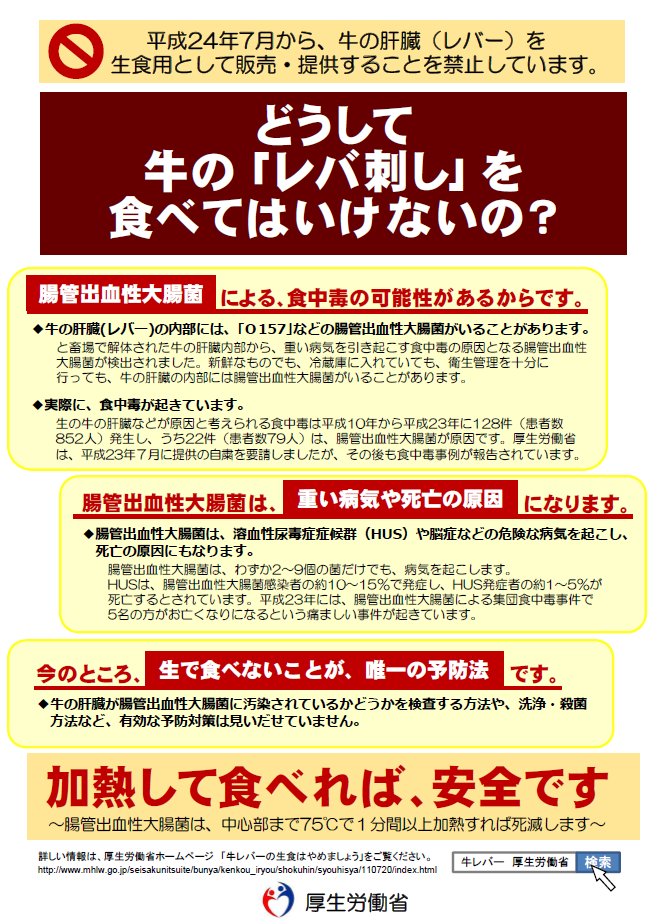 どうして牛の「レバ刺し」を食べてはいけないの？
