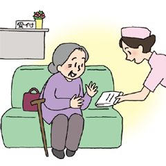 患者の手元まで物を運ぶ病院スタッフのイラスト