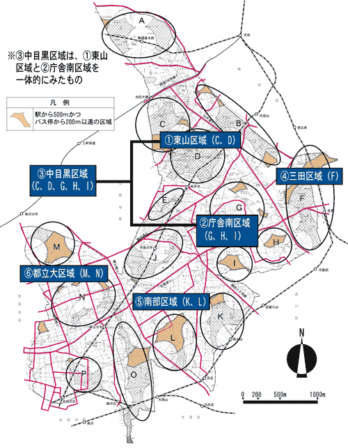 コミュニティバス運行候補区域の地図