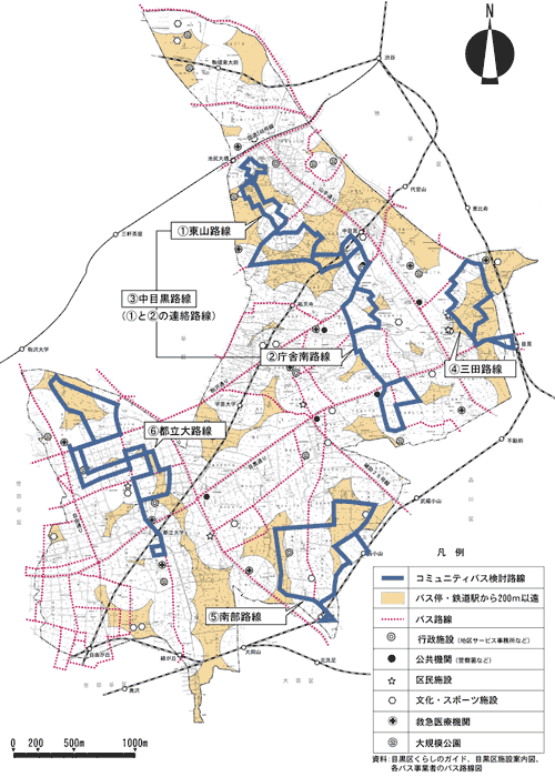 コミュニティバス検討路線の地図
