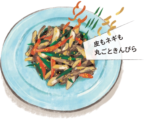 皮もネギも丸ごときんぴら
